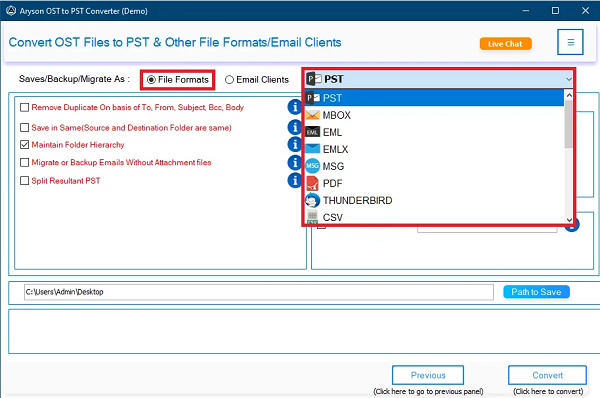Choose PST as Saving Format