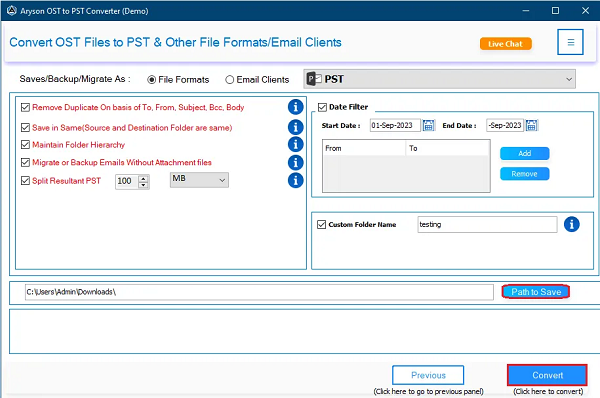 Click on Convert to Export OST To PST