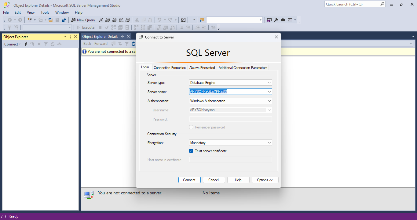 connect to the server