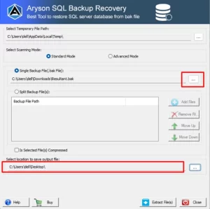 Choose your .bak files to repair and extract the data