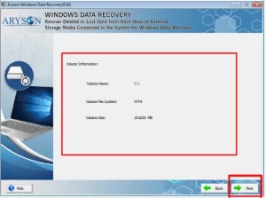 volume information will be displayed